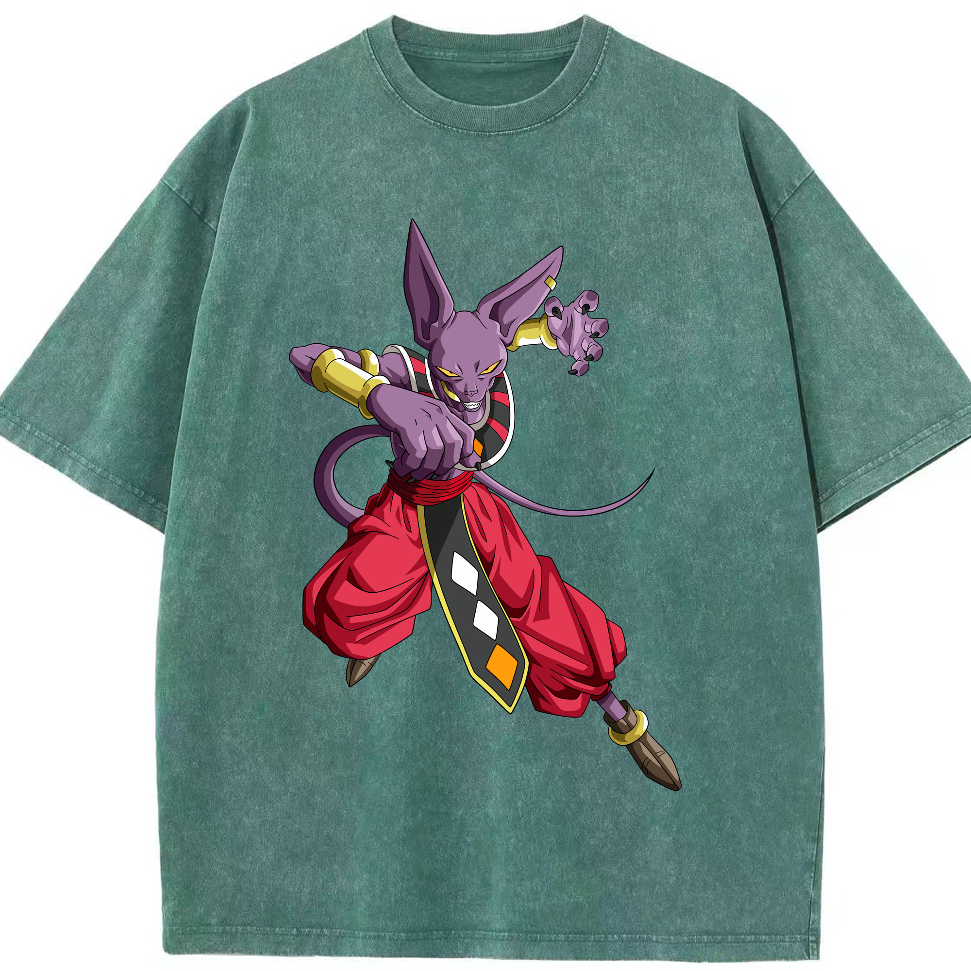 （画像用） ドラゴンボール ビルス 破壊神ビルス DRAGON BALL Beerus Birusu 綿100% ヴィンテージ風 半袖Tシャツ（フロントプリント）